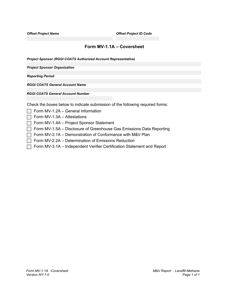 Form MV-1.1A Coversheet - New York, Page 1