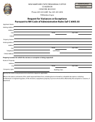 Form DSFM129 Request for Variances or Exceptions - New Hampshire