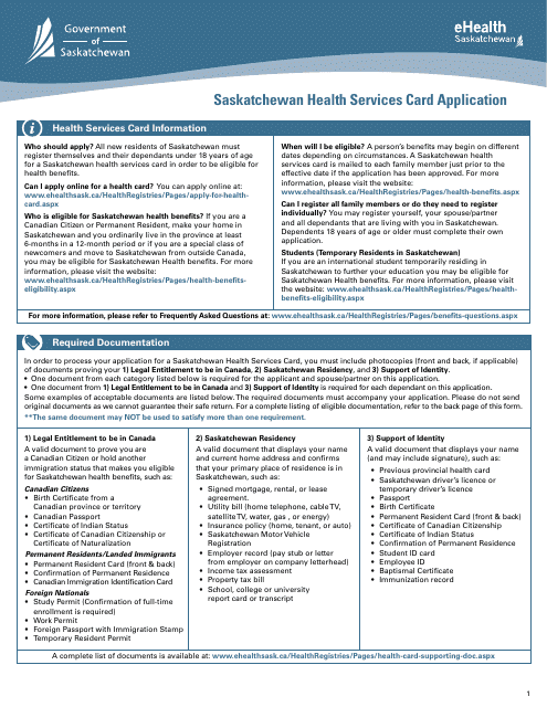 Saskatchewan Health Services Card Application - Saskatchewan, Canada