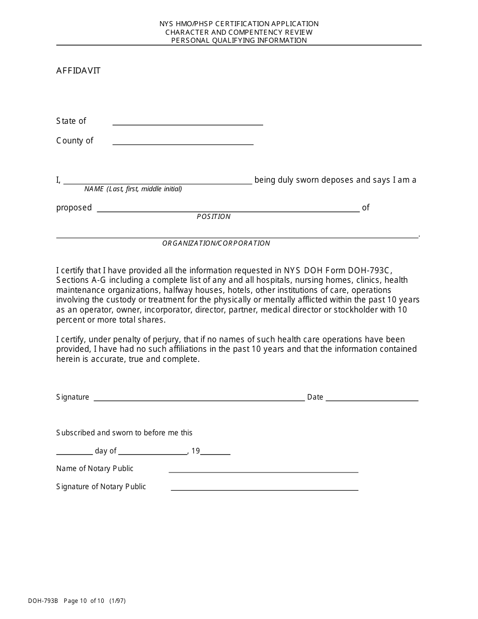 Form DOH-793B - Fill Out, Sign Online and Download Printable PDF, New ...