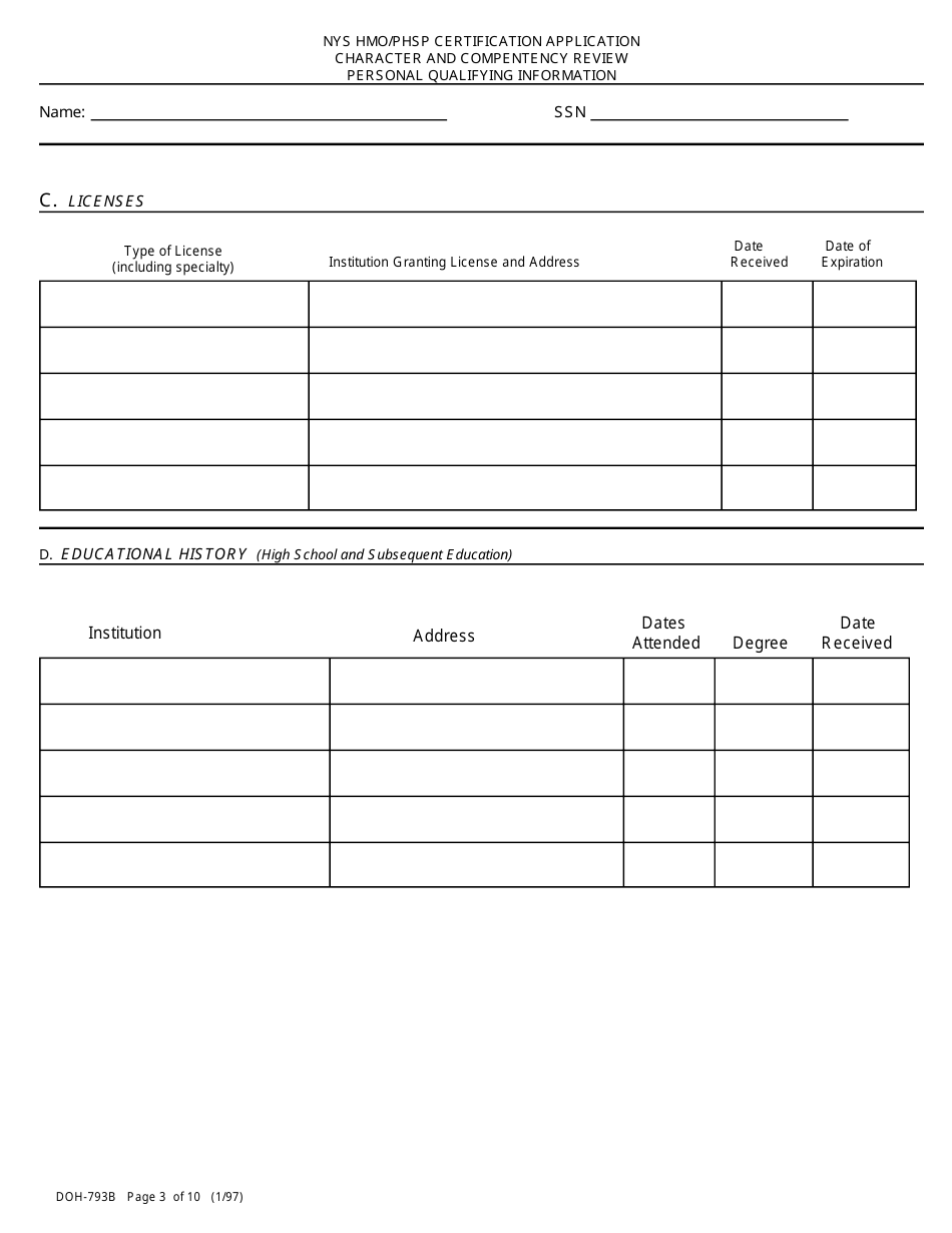 Form DOH-793B - Fill Out, Sign Online and Download Printable PDF, New ...