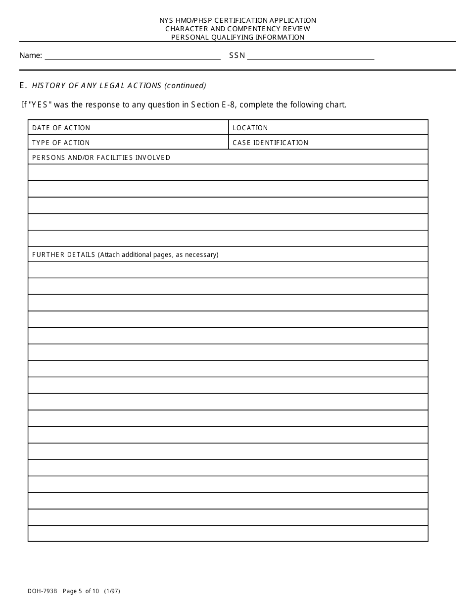 Form DOH-793B Disclosure Information for Character and Competency Review - New York, Page 5