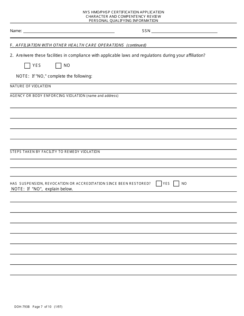 Form DOH-793B - Fill Out, Sign Online and Download Printable PDF, New ...