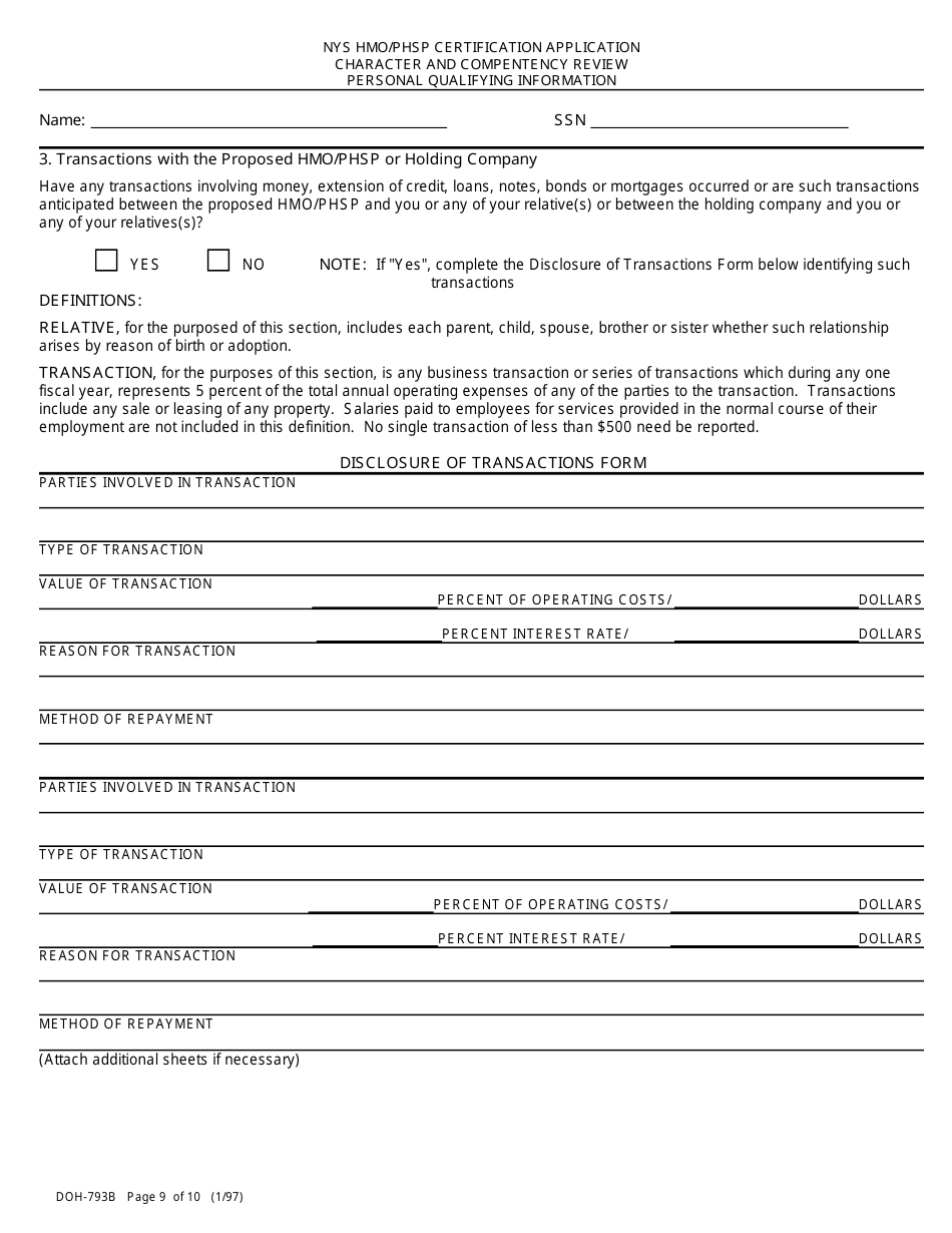 Form DOH-793B Disclosure Information for Character and Competency Review - New York, Page 9
