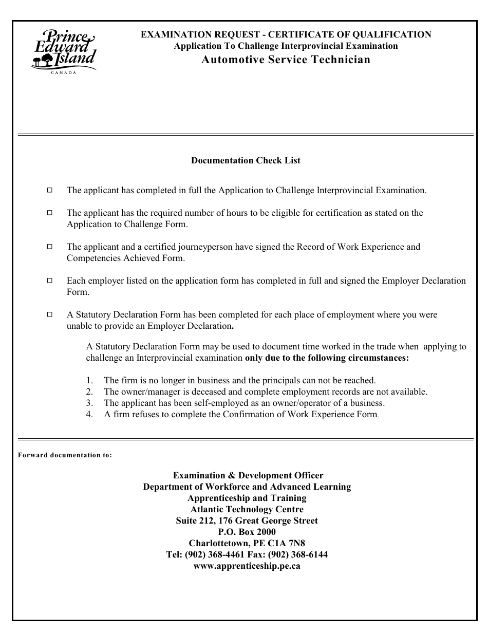 Application to Challenge the Automotive Service Technician Interprovincial Exam - Prince Edward Island, Canada, Page 2