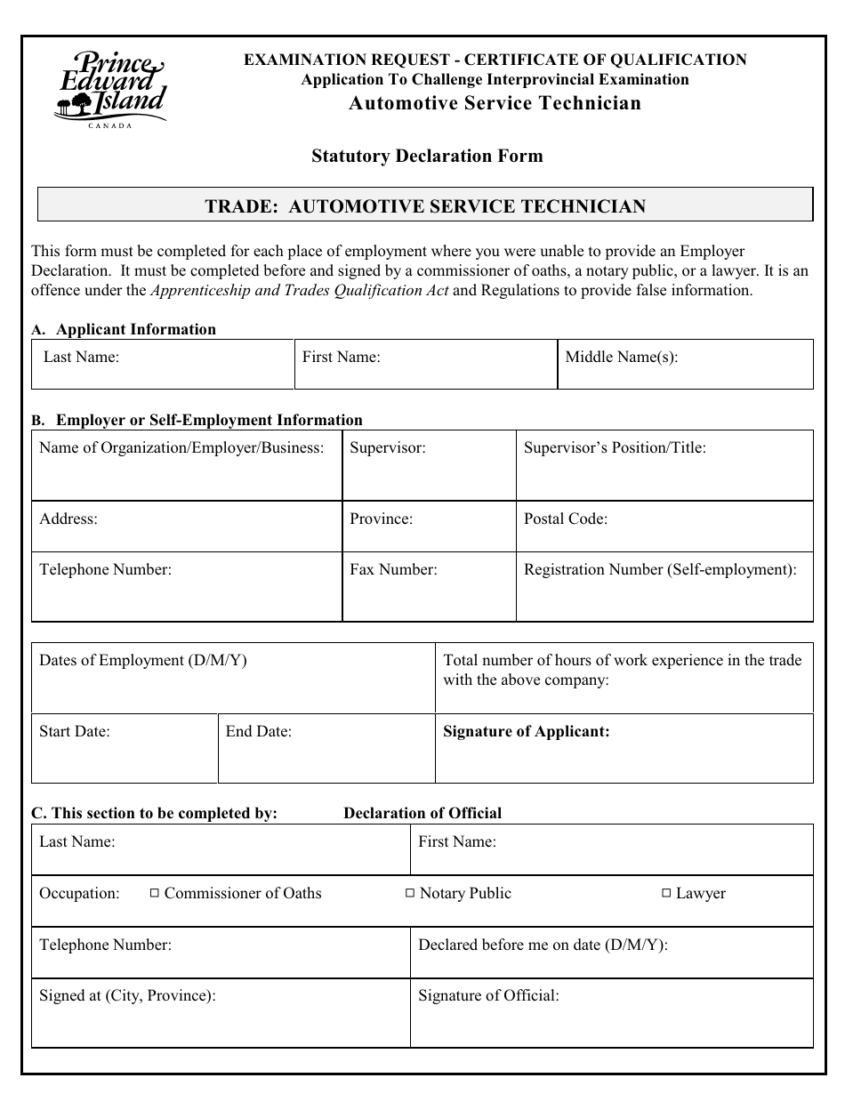 Application to Challenge the Automotive Service Technician Interprovincial Exam - Prince Edward Island, Canada, Page 7