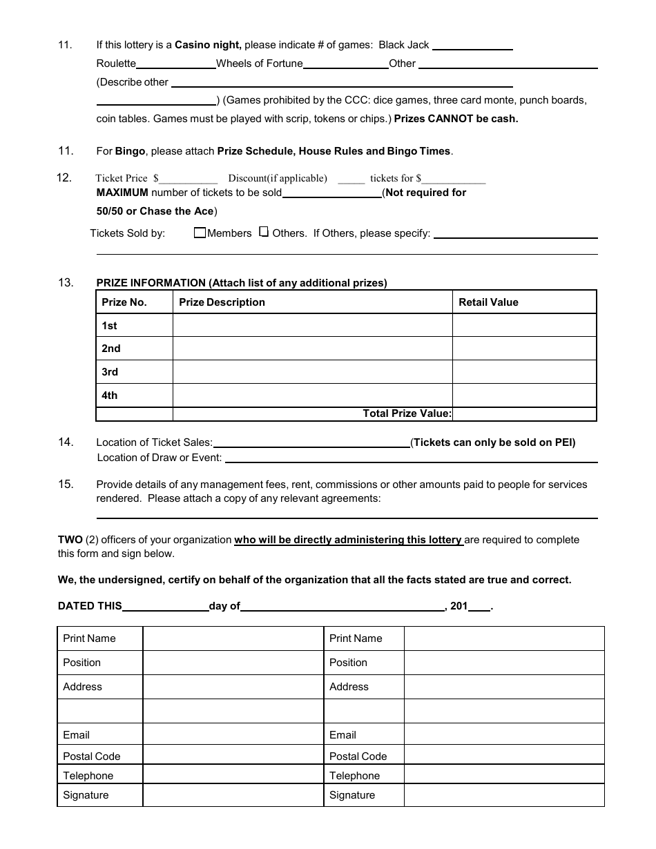 Application to Manage and Conduct a Lottery Scheme - Prince Edward Island, Canada, Page 2
