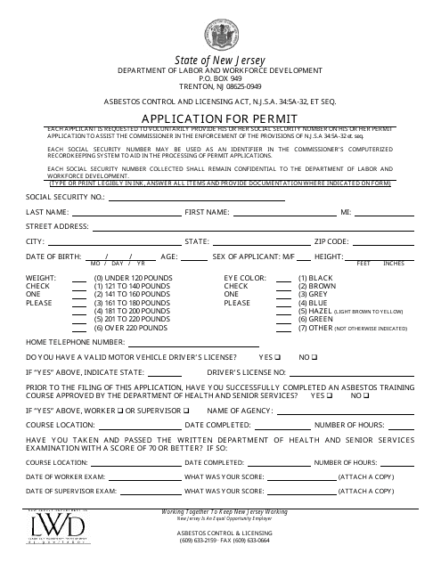 Application for Permit - New Jersey