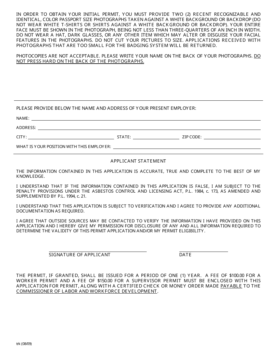 New Jersey Application for Permit Download Printable PDF | Templateroller