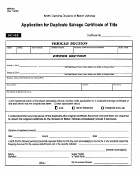 Document preview: Form MVR-4A Application for a Duplicate Salvage Certificate of Title - North Carolina