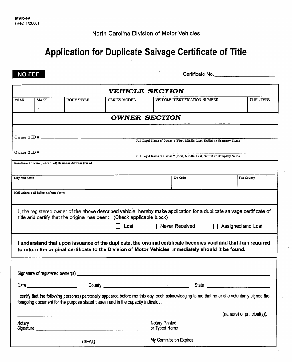 nc dmv application for duplicate title