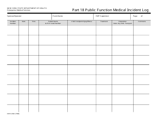 Document preview: Form DOH-2342 Part 18 Public Function Medical Incident Log - New York