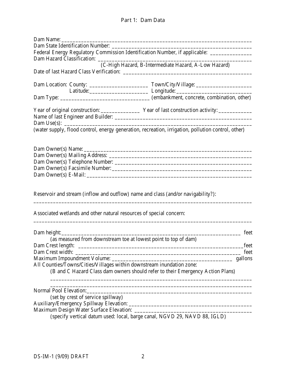 Form DS-IM-1 A Template for an Inspection and Maintenance Plan for Dams - New York, Page 2