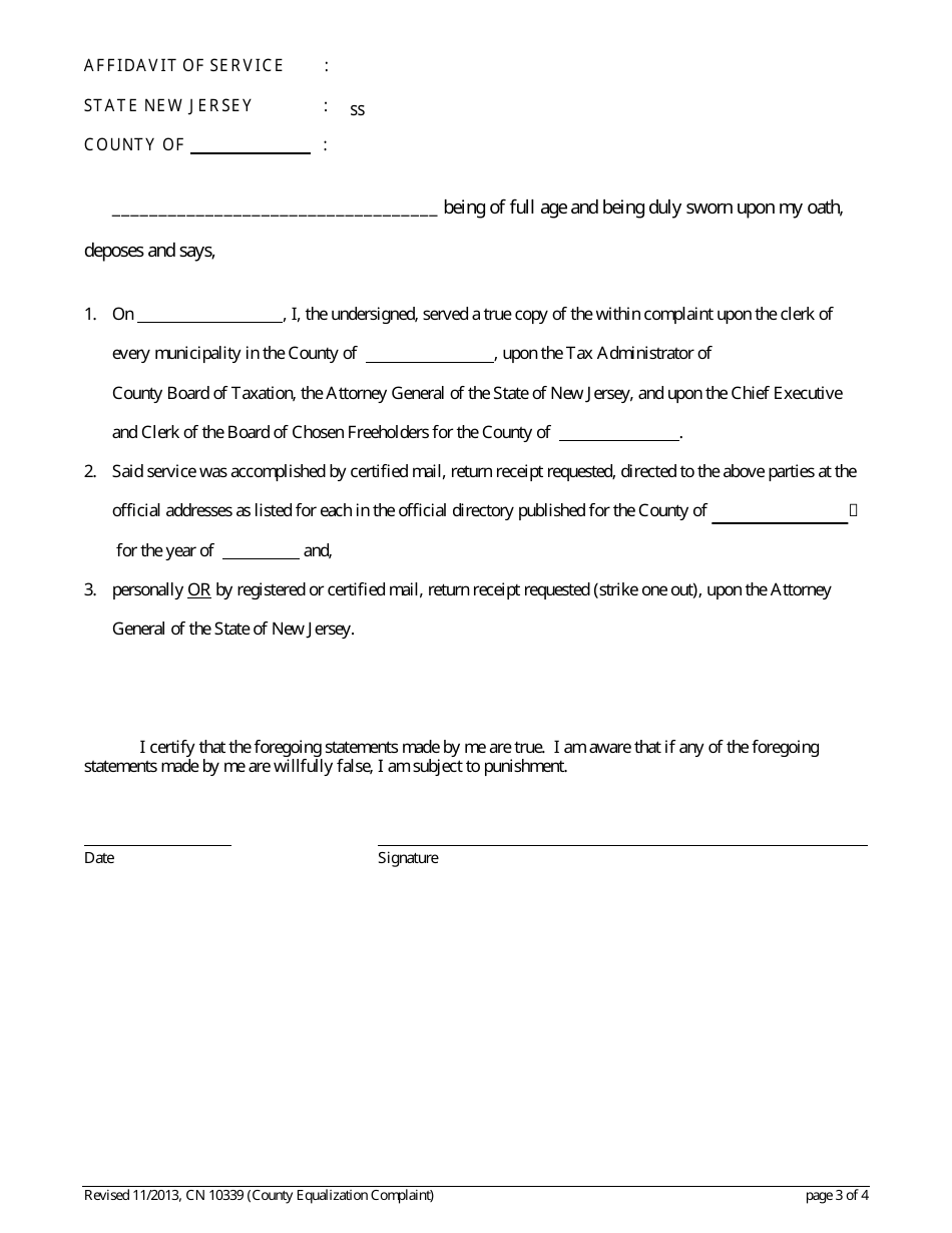 Form 10339 County Equalization Complaint - New Jersey, Page 3