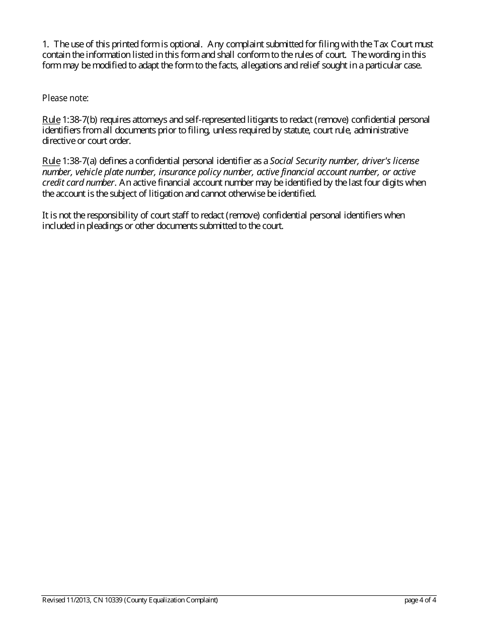 Form 10339 County Equalization Complaint - New Jersey, Page 4