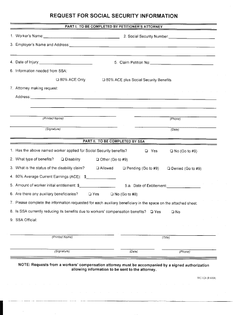 Form WC-124 Request for Social Security Information - New Jersey