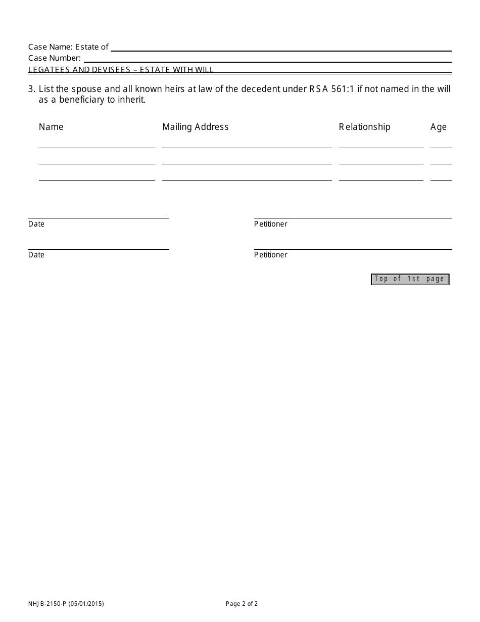 Form NHJB-2150-P Legatees and Devisees - Estate With Will - New Hampshire, Page 2