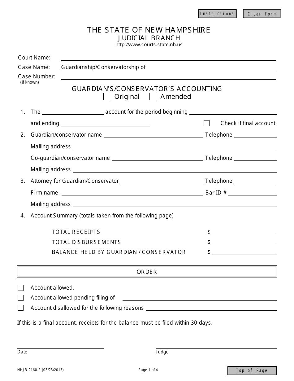 Form NHJB-2160-P Guardian's/Conservator's Accounting - New Hampshire, Page 1