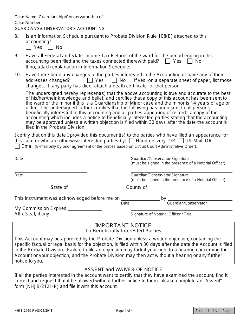 Form NHJB-2160-P Guardians / Conservators Accounting - New Hampshire, Page 4
