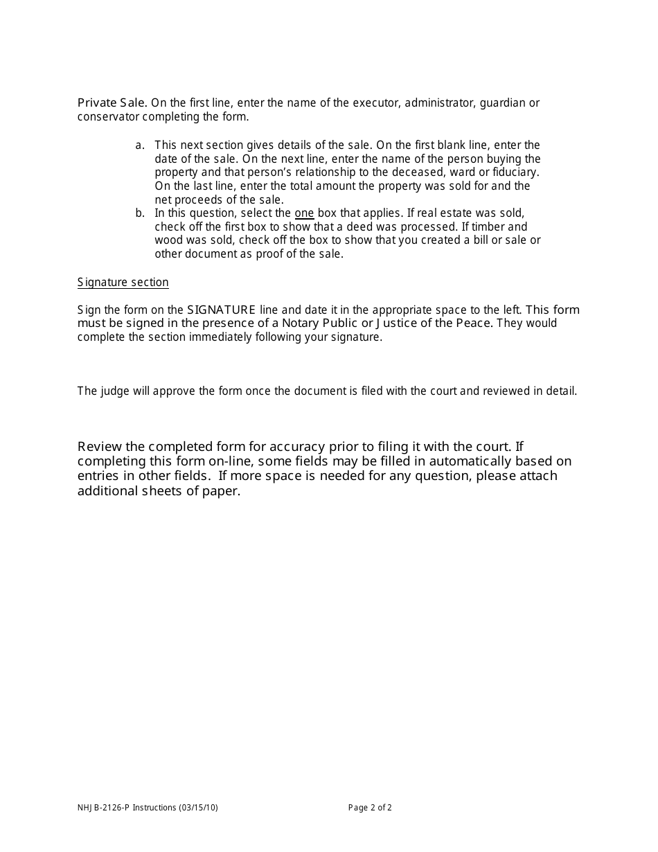 Instructions for Form NHJB-2126-P Return / Notice of Sale - New Hampshire, Page 2