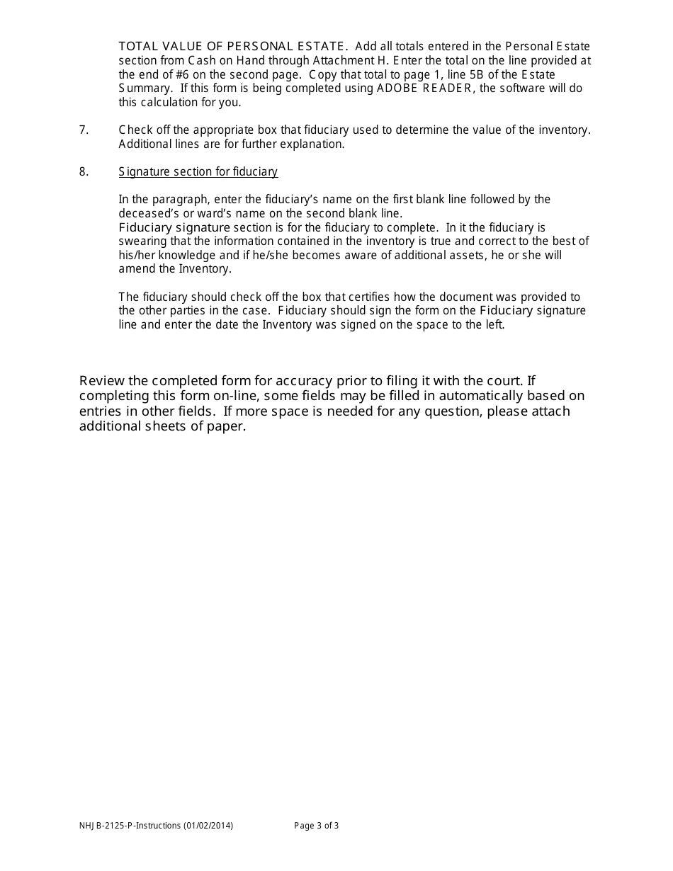 Instructions for Form NHJB-2125-P Inventory of Fiduciary - New Hampshire, Page 3