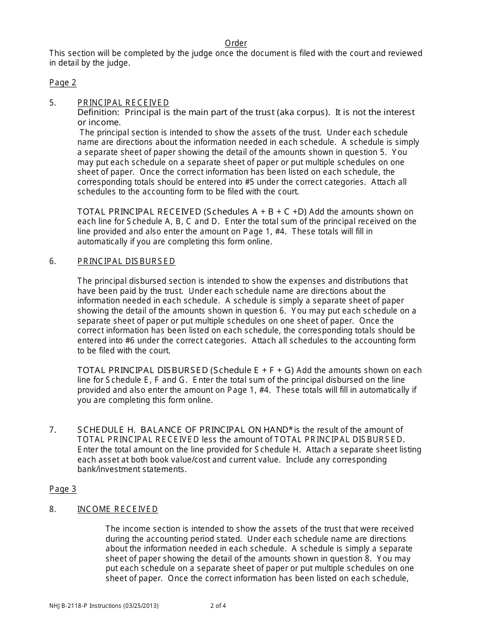 Instructions for Form NHJB-2118-P Trustees Accounting - New Hampshire, Page 2