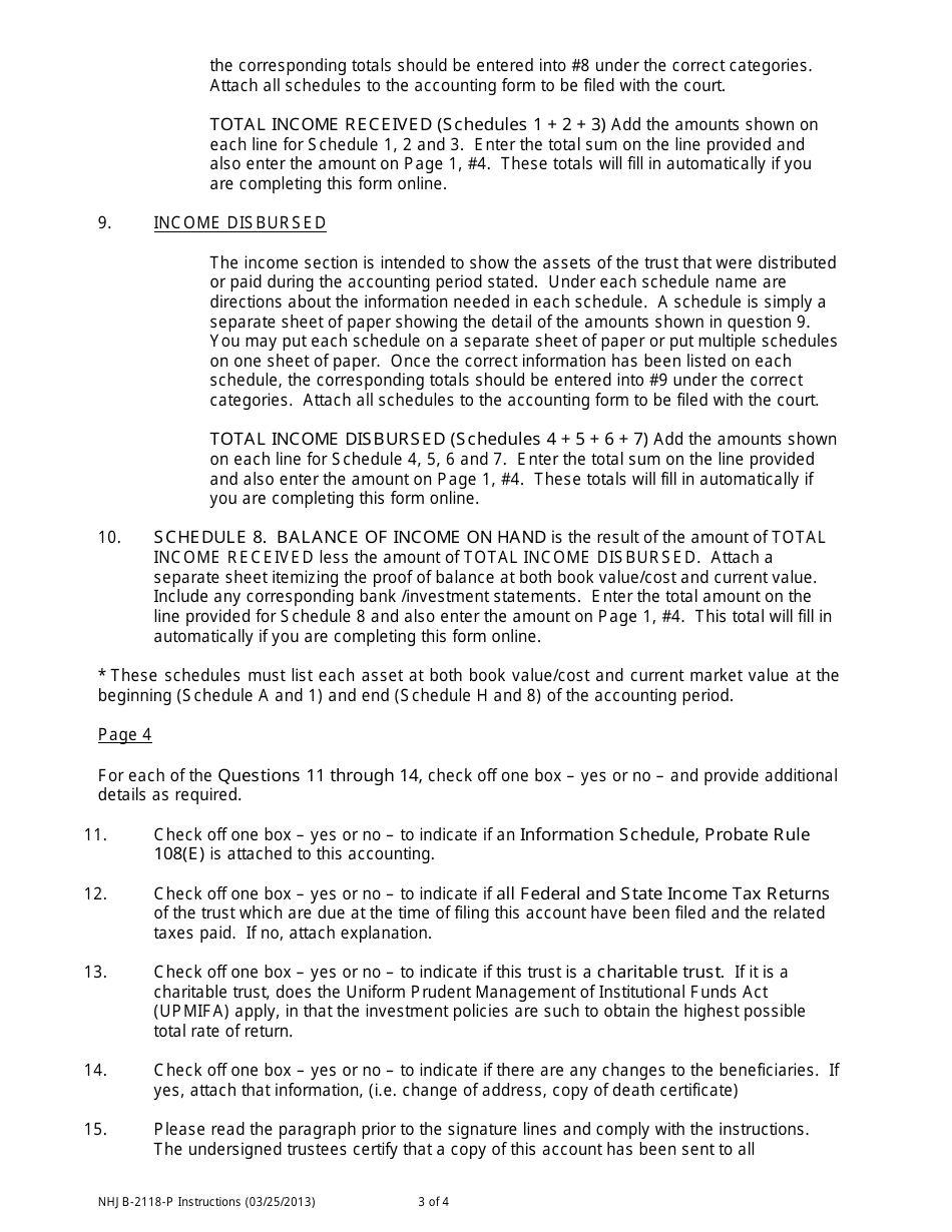 Instructions for Form NHJB-2118-P Trustees Accounting - New Hampshire, Page 3