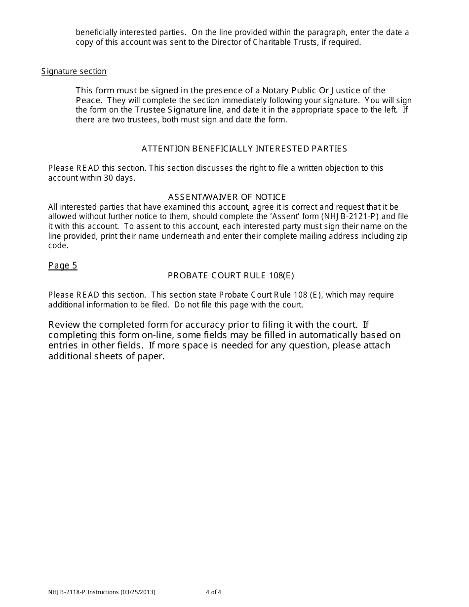 Instructions for Form NHJB-2118-P Trustees Accounting - New Hampshire, Page 4