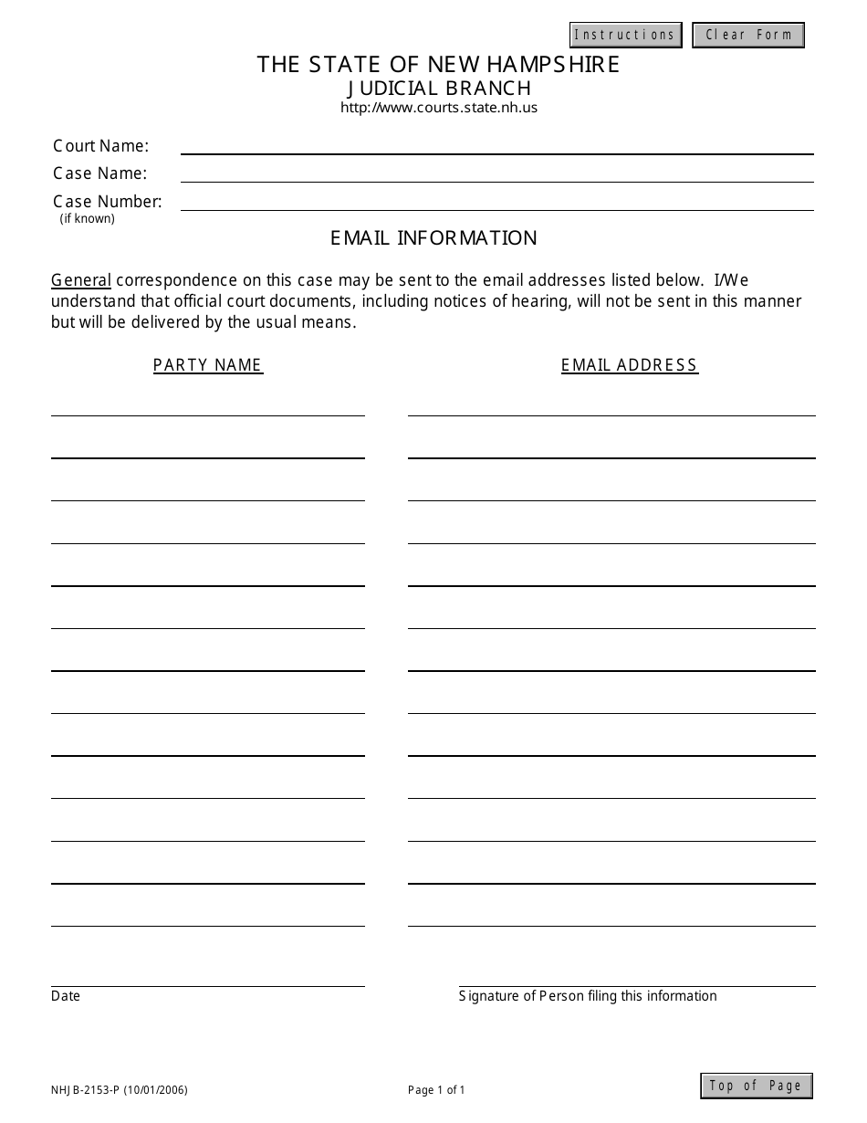 Form NHJB-2153-P Email Information - New Hampshire, Page 1