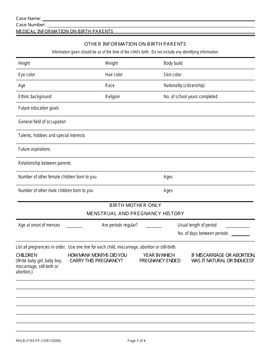 Form NHJB-2193-FP Medical Information on Birth Parents - New Hampshire, Page 3