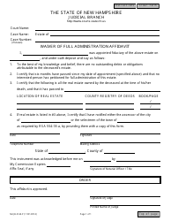 Form NHJB-2144-P &quot;Waiver of Full Administration Affidavit&quot; - New Hampshire