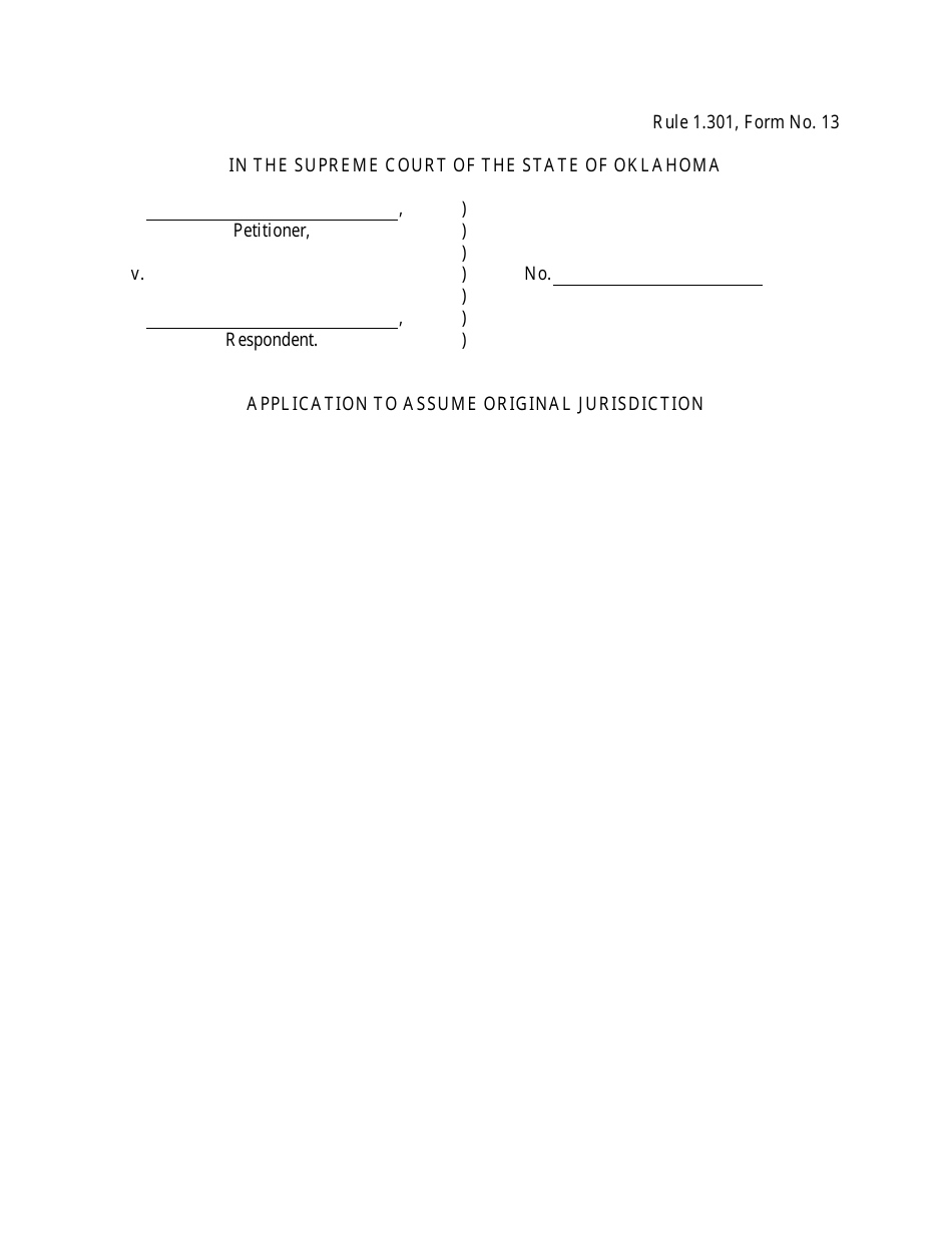 Form 13 Application to Assume Original Jurisdiction - Oklahoma, Page 1