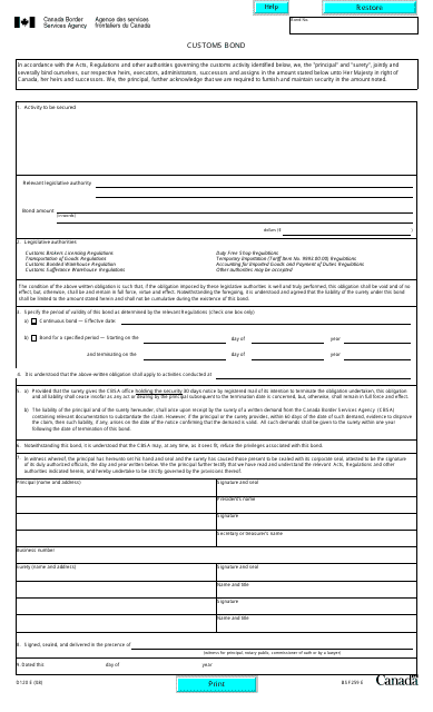 Form D120 Customs Bond - Canada
