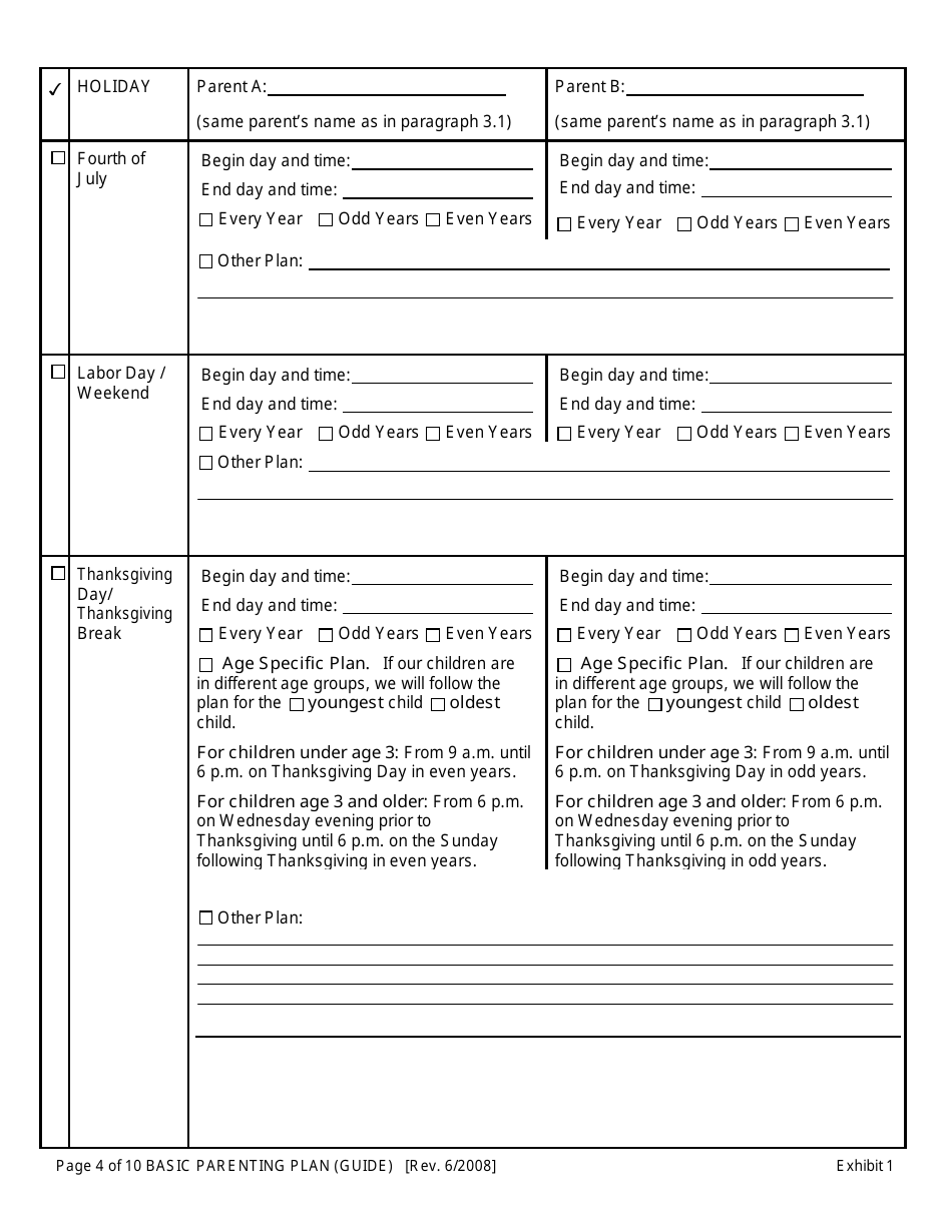 Exhibit 1 Basic Parenting Plan - Oregon, Page 4