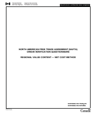 Form B228 North American Free Trade Agreement (Nafta) Origin Verification Questionnaire Regional Value Content - Net Cost Method - Canada