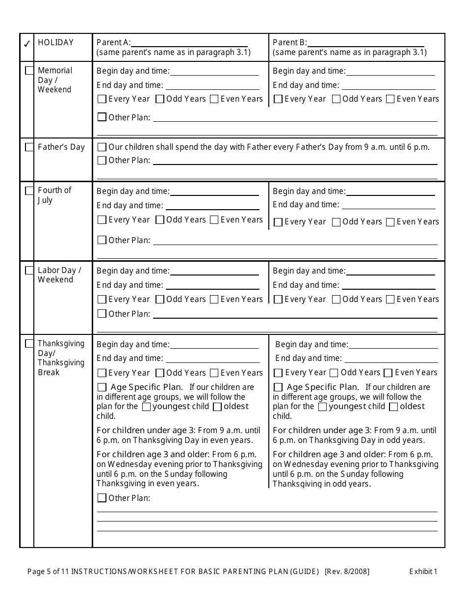 Download Instructions For Exhibit 1 Basic Parenting Plan PDF ...