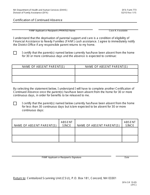 BFA Form 773  Printable Pdf