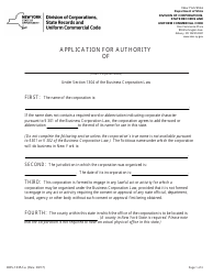 Document preview: Form DOS-1335-F-A Application for Authority - New York