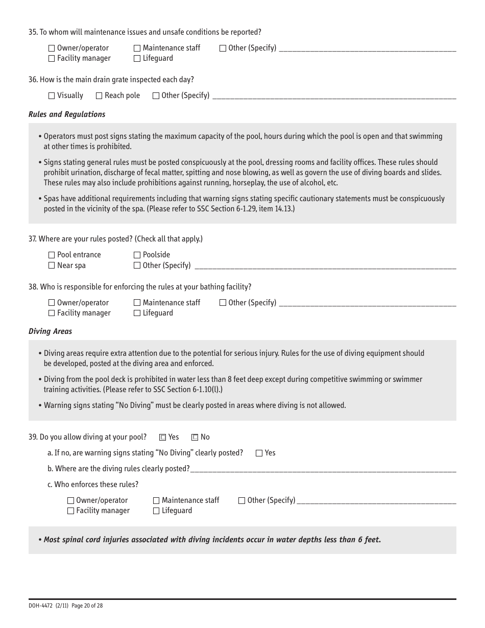 Form DOH-4472 Swimming Pool Safety Plan - New York, Page 20