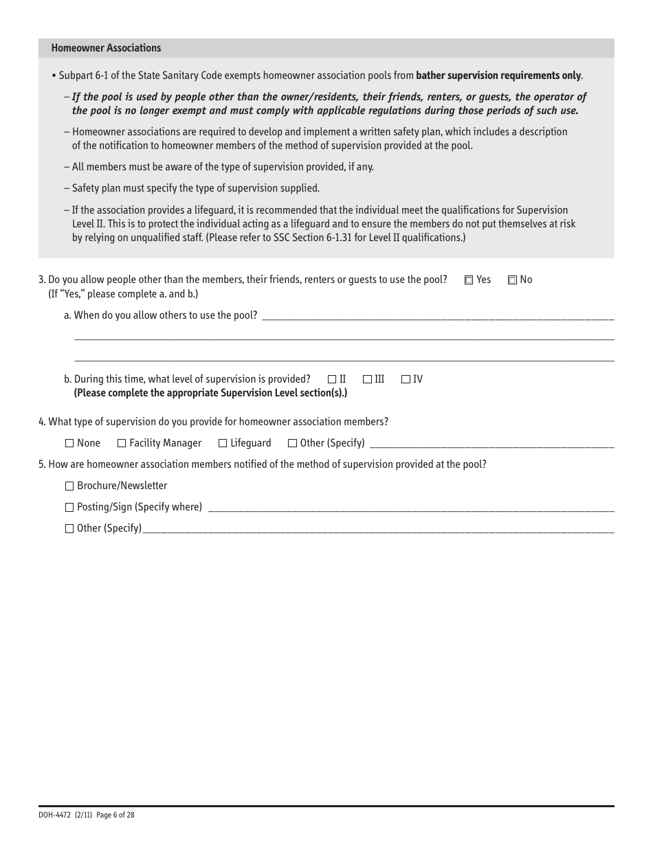 Form DOH-4472 Swimming Pool Safety Plan - New York, Page 6