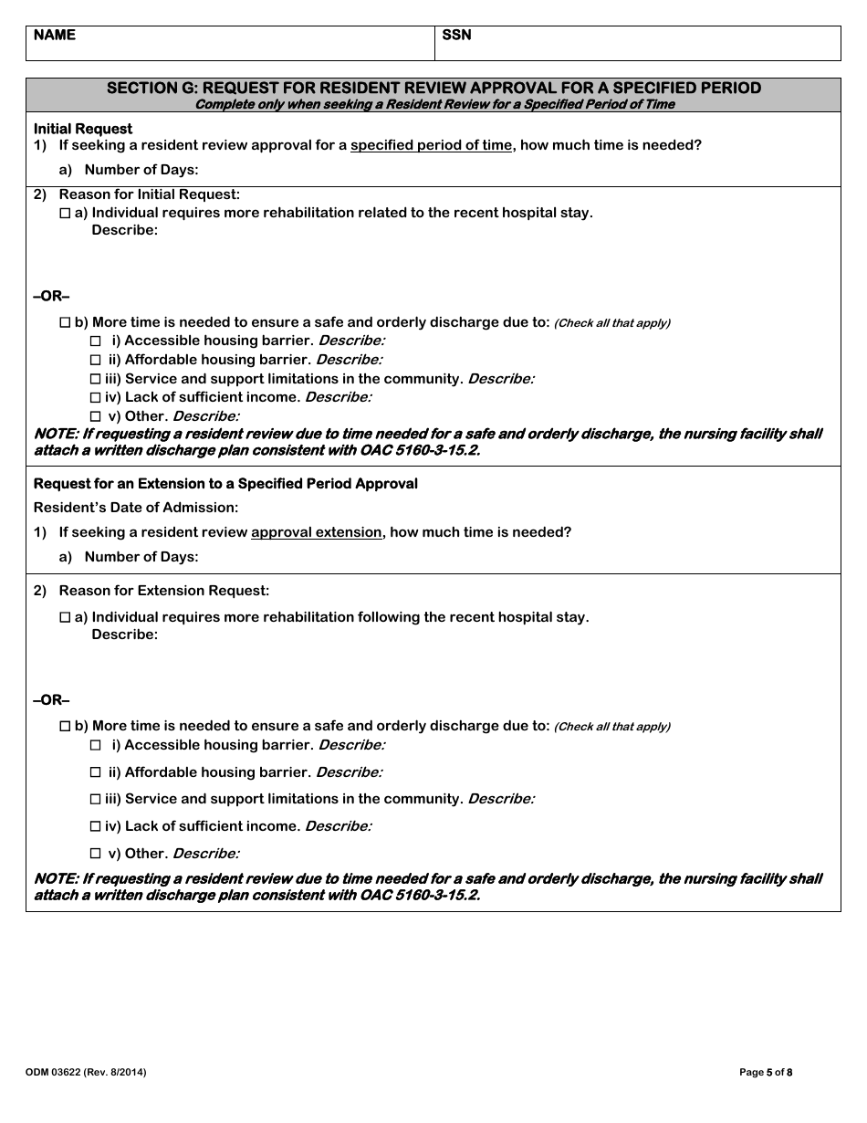 Form ODM03622 Preadmission Screening / Resident Review (Pas / Rr) Identification Screen - Ohio, Page 5