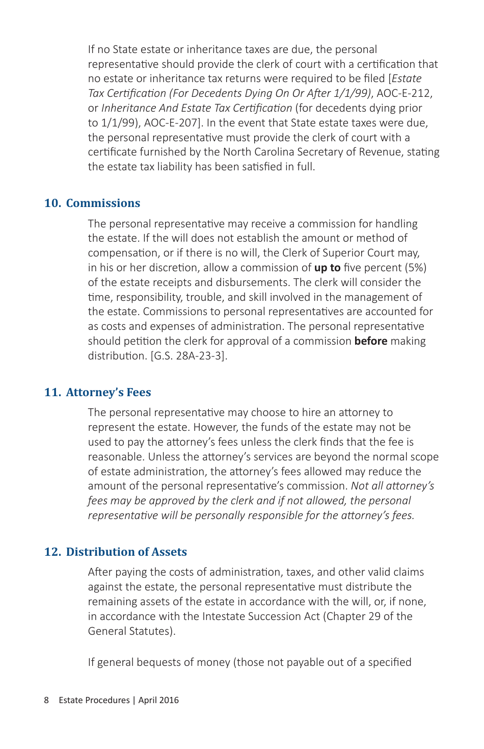 Form AOC-E-850 Estate Procedures for Executors, Administrators, Collectors by Affidavit, and Summary Administration - North Carolina, Page 10