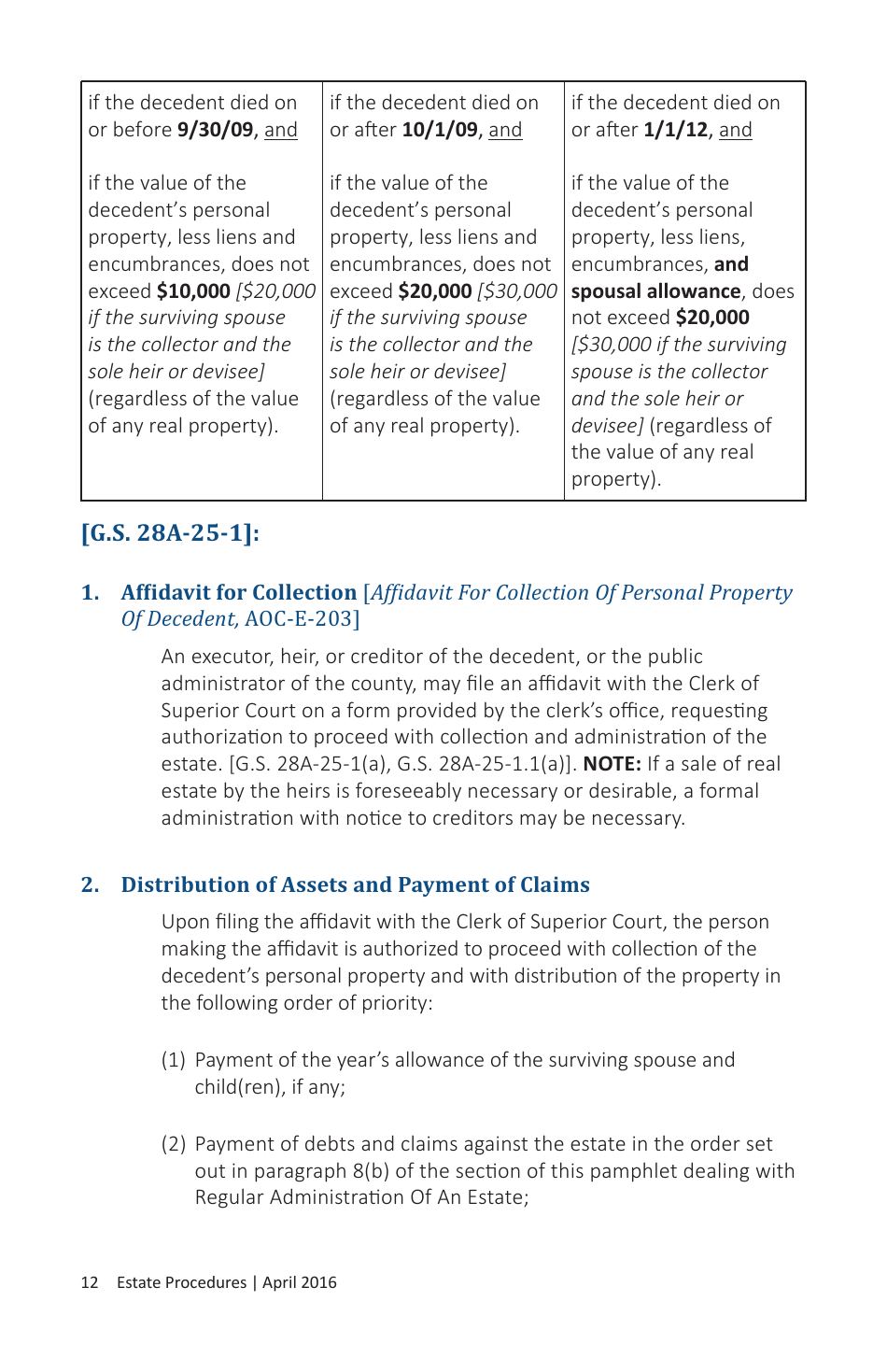 Form AOC-E-850 Estate Procedures for Executors, Administrators, Collectors by Affidavit, and Summary Administration - North Carolina, Page 14