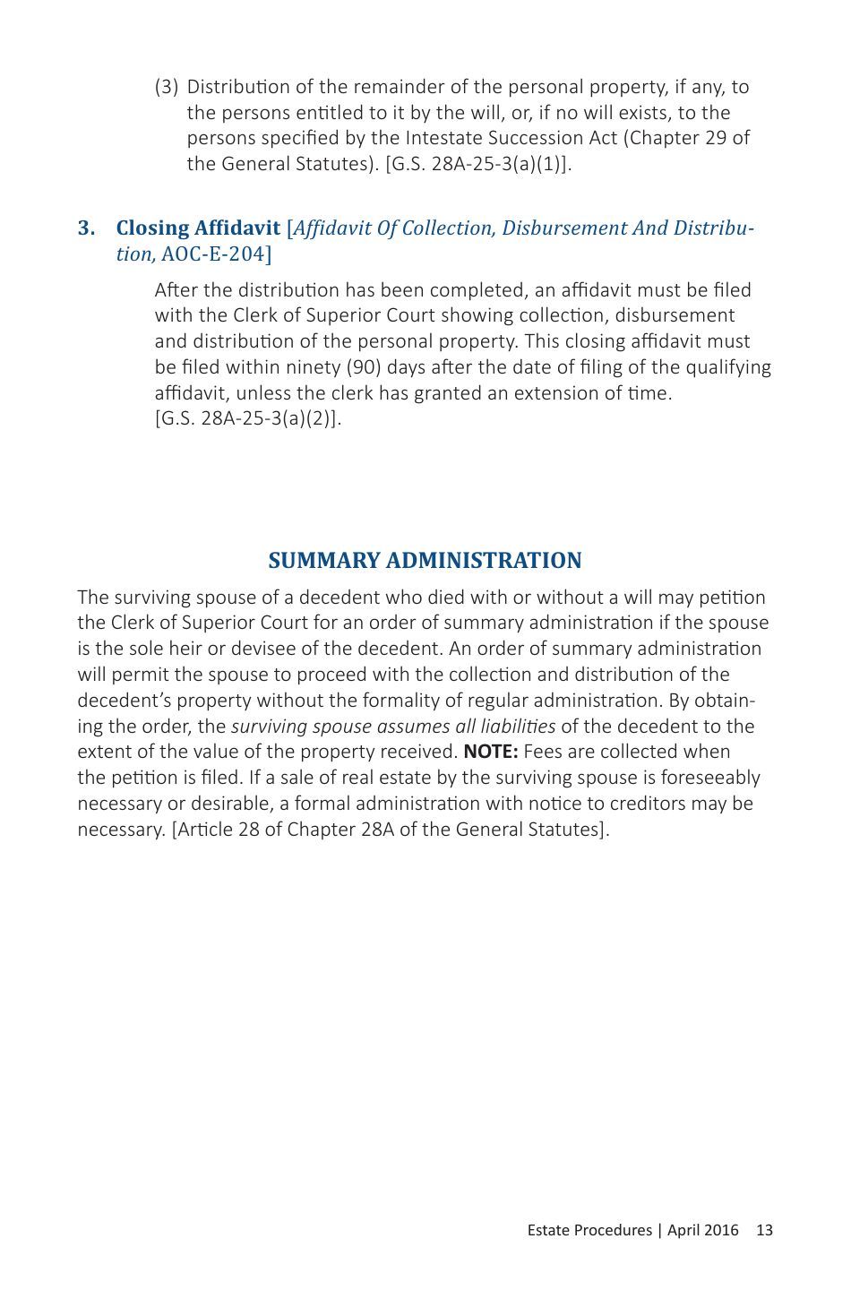 Form AOC-E-850 Estate Procedures for Executors, Administrators, Collectors by Affidavit, and Summary Administration - North Carolina, Page 15