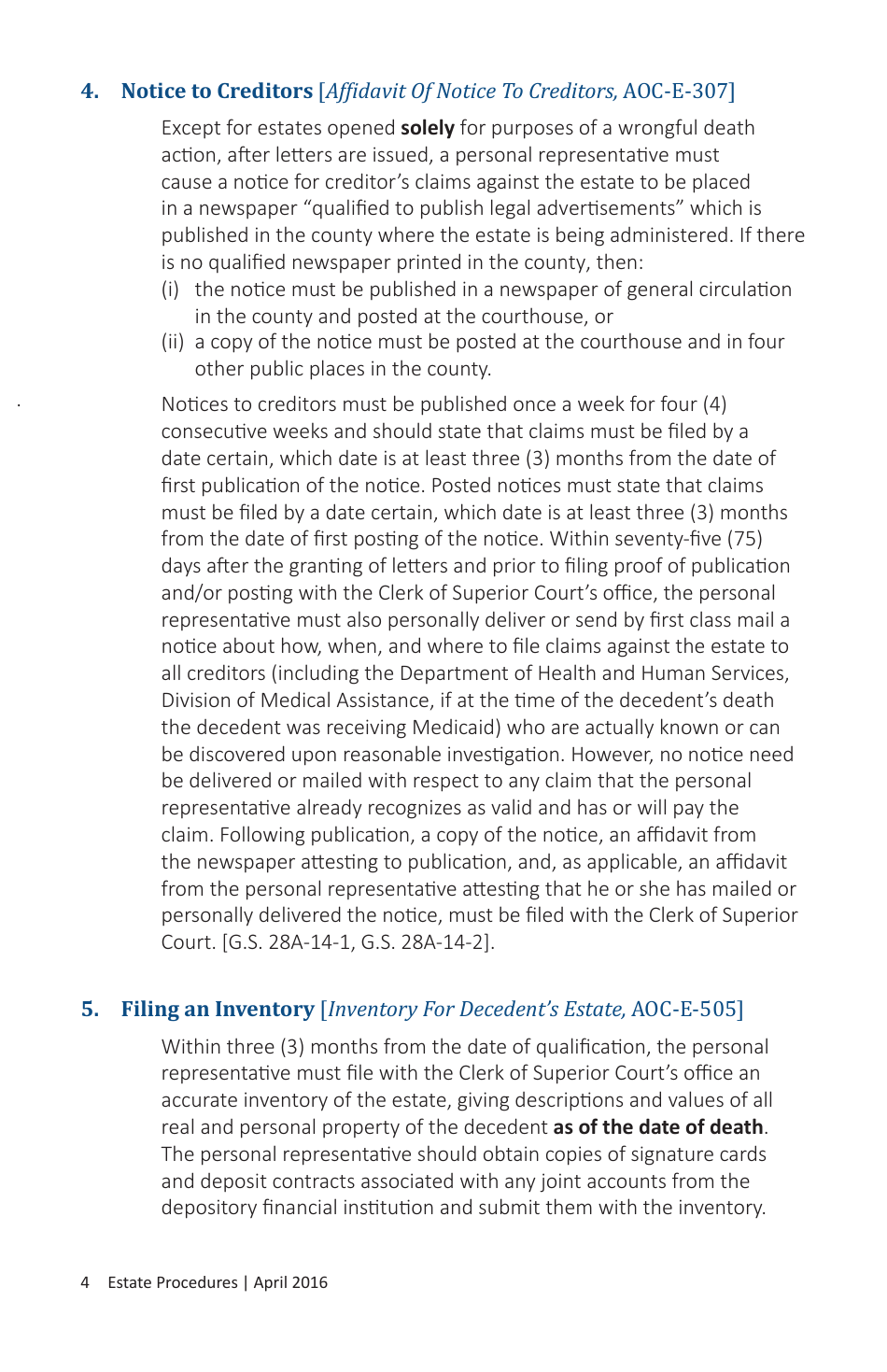 Form AOC-E-850 Estate Procedures for Executors, Administrators, Collectors by Affidavit, and Summary Administration - North Carolina, Page 6