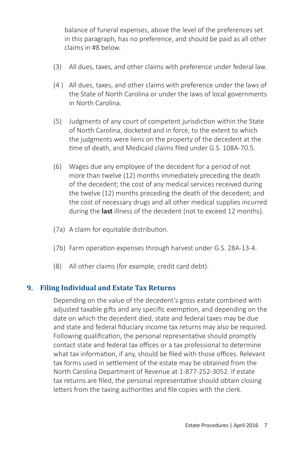 Form AOC-E-850 Estate Procedures for Executors, Administrators, Collectors by Affidavit, and Summary Administration - North Carolina, Page 9