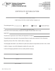 Form DOS-1708-F Certificate of Publication - New York