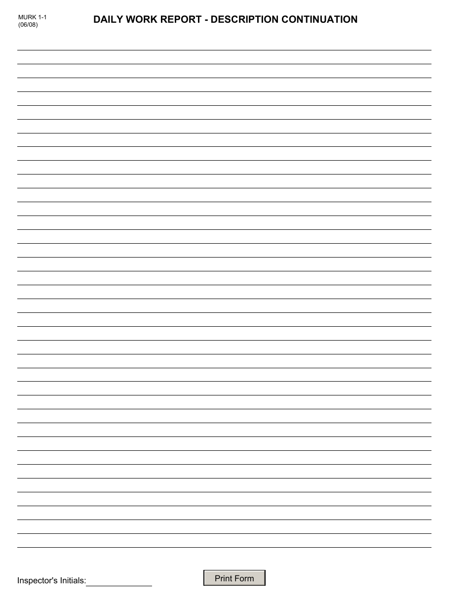 Form MURK1-1 Daily Work Report - Description Continuation - New York, Page 2