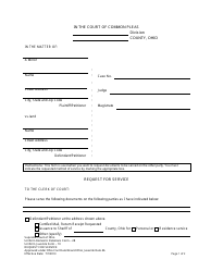 Uniform Domestic Relations Form 28 (Uniform Juvenile Form 10) &quot;Request for Service&quot; - Ohio