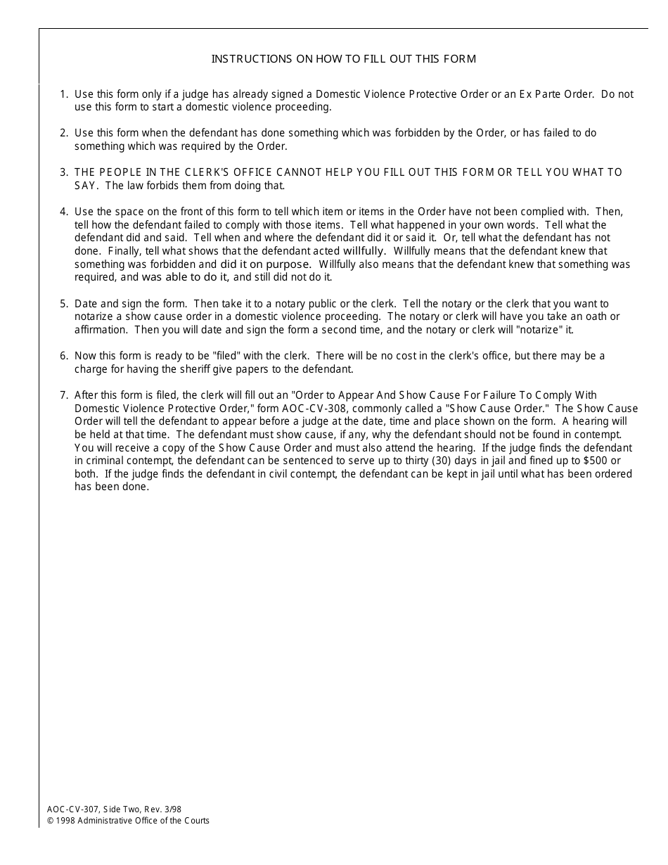 Form AOC-CV-307 Motion for Order to Show Cause Domestic Violence Protective Order - North Carolina, Page 2